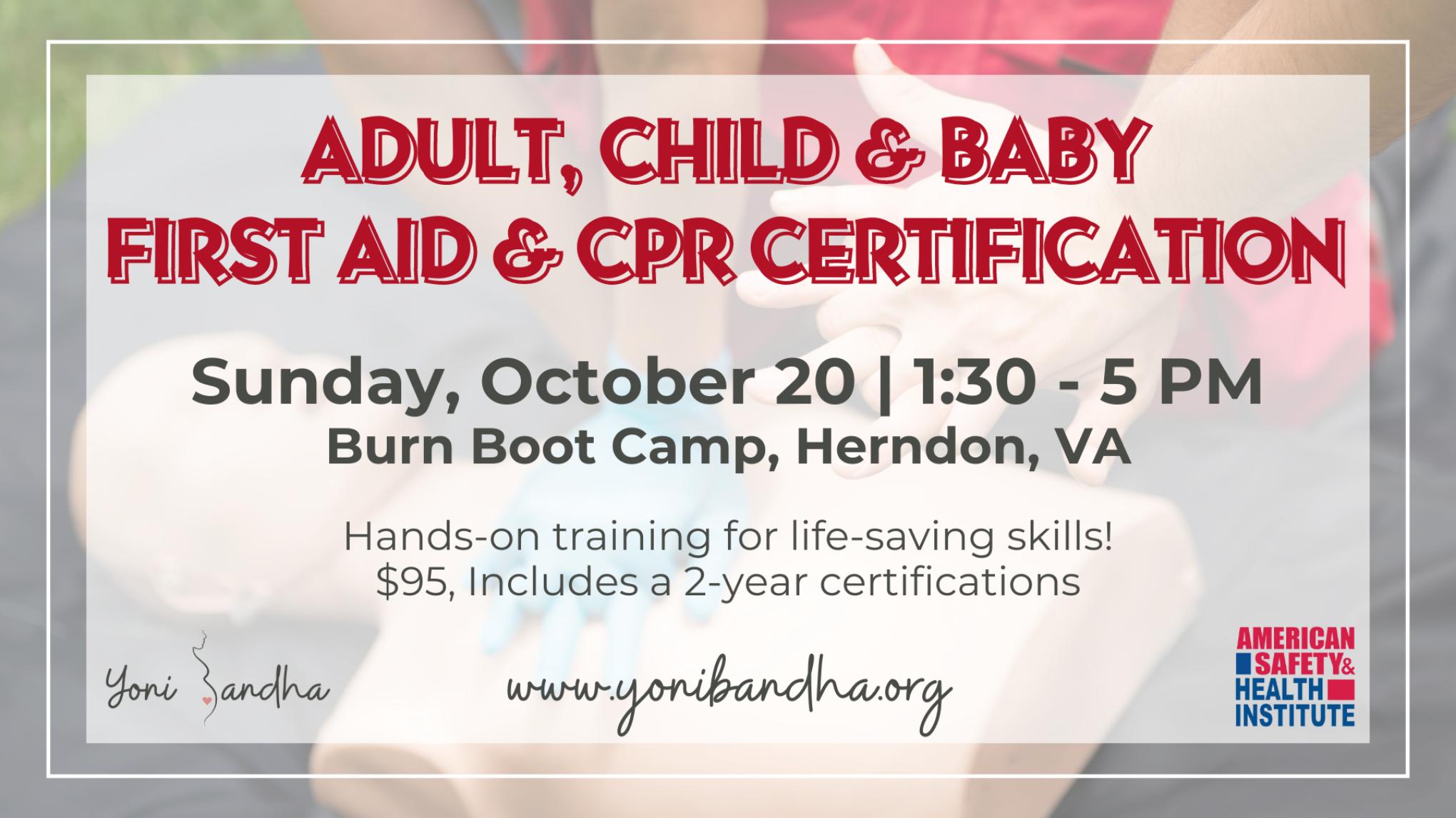 Adult, Child and Baby, First Aid & CPR Certification