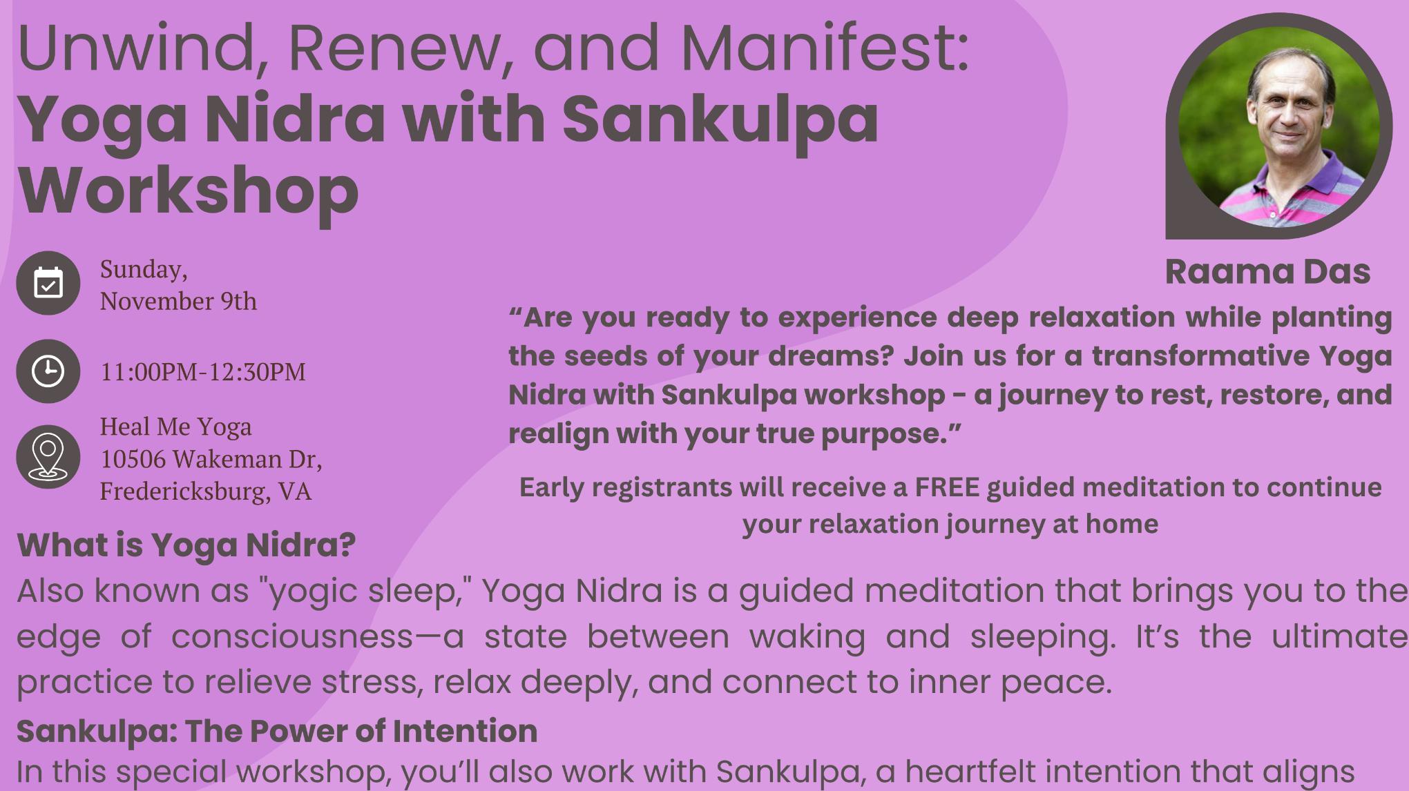 Yoga Nidra Workshop with Raama - In person or on Zoom.