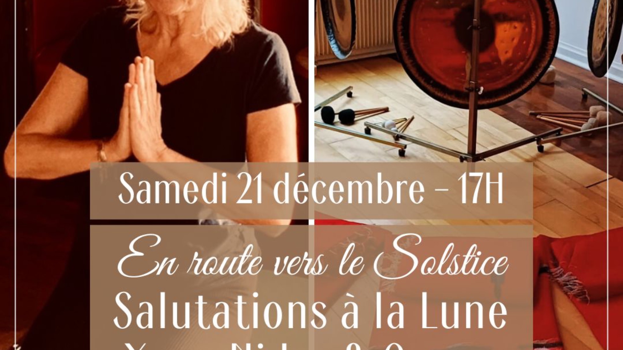 Solstice d’hiver salutation au soleil, yoga nidra, bain de gong